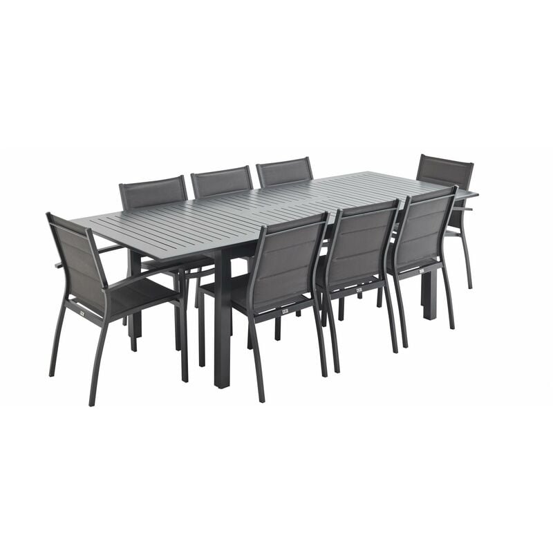 Salon de jardin Chicago 8 places table à rallonge extensible 175/245cm alu textilène Anthracite / Gris taupe