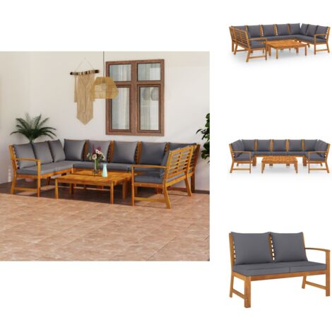Salon de jardin 9 pcs avec coussin Bois d'acacia solide - Salon De Jardin - Meubles De Jardin - Mobilier De Jardin - Set De Salon De Jardin - Acacia