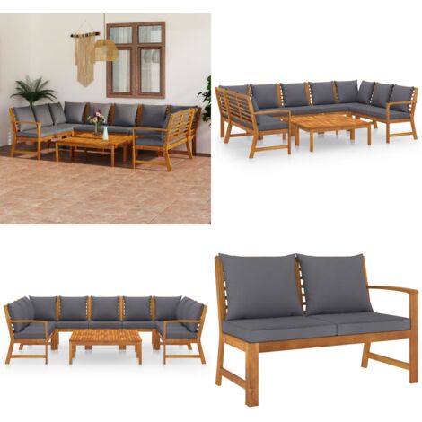 Salon de jardin 9 pcs avec coussin Bois d'acacia solide - Salon De Jardin - Meubles De Jardin - Mobilier De Jardin - Set De Salon De Jardin - Acacia - Home & Living