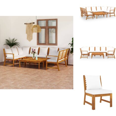 Salon de jardin 9 pcs avec coussin Crème Bois d'acacia solide - Salon De Jardin - Meubles De Jardin - Mobilier De Jardin - Set Salon De Jardin - Acacia Massif