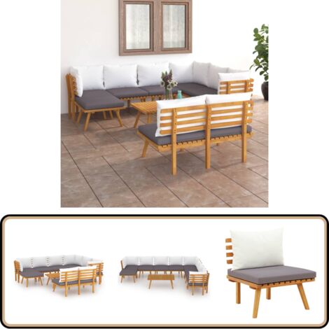 Salon de jardin 9 pcs avec coussins Bois d'acacia solide - Salon De Jardin - Meuble De Jardin - Ensemble De Salon - Mobilier De Jardin - Acacia