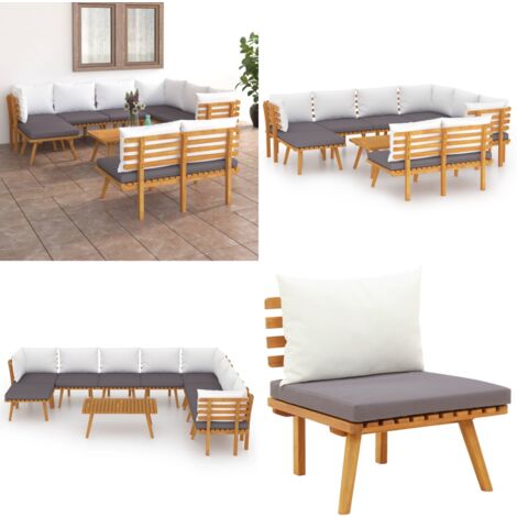 Salon de jardin 9 pcs avec coussins Bois d'acacia solide - Salon De Jardin - Meuble De Jardin - Ensemble De Salon - Mobilier De Jardin - Acacia - Home & Living