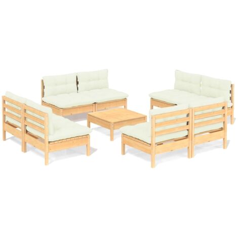 Salon de jardin 9 pcs avec coussins crème bois de pin vidaXL