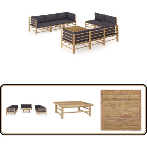 Salon de jardin 9 pcs avec coussins gris foncé bambou - Salon De Jardin - Mobilier De Jardin - Set De Salon - Meubles De Jardin - Bambou