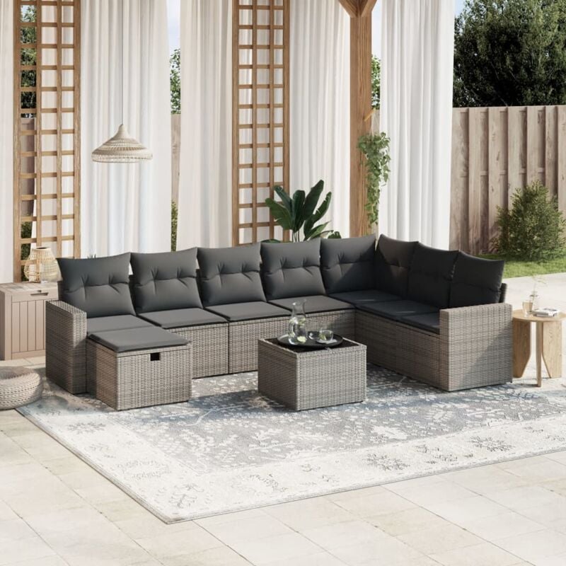 Vidaxl - Salon de jardin 9 pcs avec coussins gris résine tressée