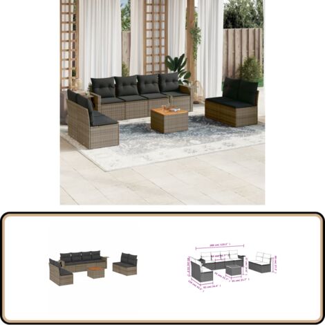 Salon de jardin 9 pcs avec coussins gris résine tressée - Ensemble Salon De Jardin - Meubles De Jardin - Salon Extérieur - Mobilier De Jardin - Chaise Lounge