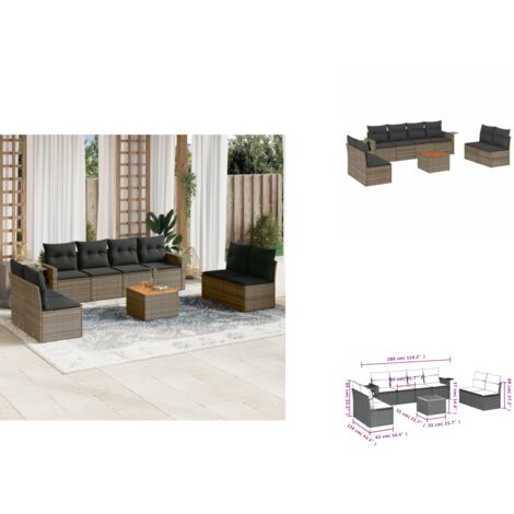 Salon de jardin 9 pcs avec coussins gris résine tressée - Ensemble Salon De Jardin - Meubles De Jardin - Salon Extérieur - Mobilier De Jardin - Chaise Lounge