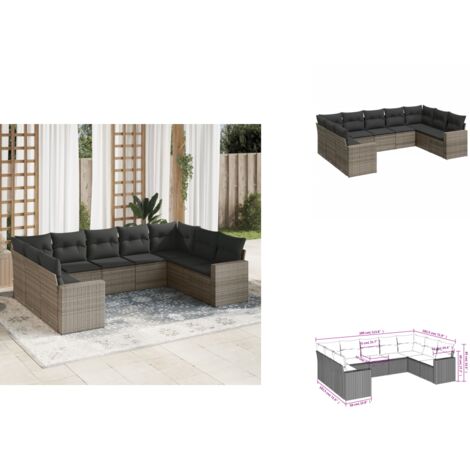 Salon de jardin 9 pcs avec coussins gris résine tressée - Ensemble Salon De Jardin - Salon De Jardin Extérieur - Meuble De Jardin - Canapé Jardin - Résine Tressée
