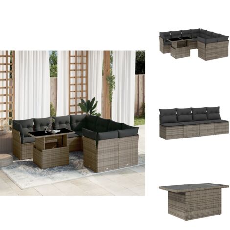 Salon de jardin 9 pcs avec coussins gris résine tressée - Ensemble Salon De Jardin - Salon De Jardin Extérieur - Meuble De Jardin - Mobilier De Jardin - Canapé Jardin
