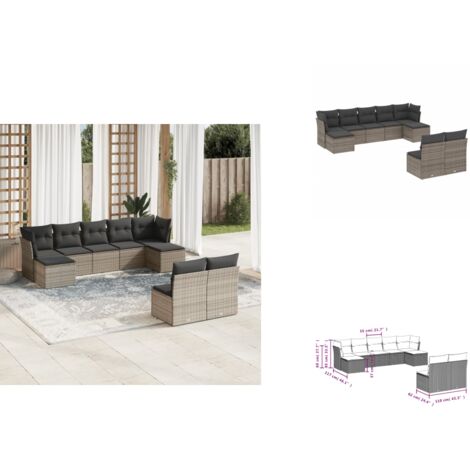 Salon de jardin 9 pcs avec coussins gris résine tressée - Salon De Jardin - Canapé Extérieur - Ensemble Salon De Jardin - Meuble De Jardin - Mobilier De Jardin