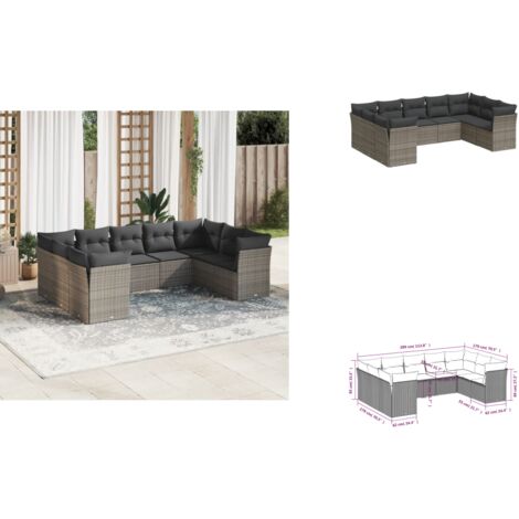 Salon de jardin 9 pcs avec coussins gris résine tressée - Salon De Jardin - Canapé Extérieur - Meuble De Jardin - Ensemble Salon De Jardin - Mobilier De Jardin
