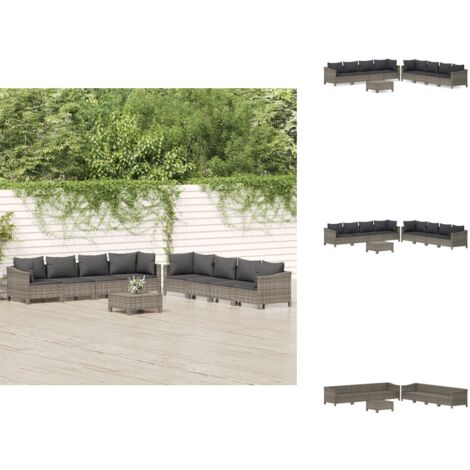 Salon de jardin 9 pcs avec coussins Gris Résine tressée - Salon De Jardin - Mobilier De Jardin - Set De Salon - Meubles De Jardin - Résine Tressée
