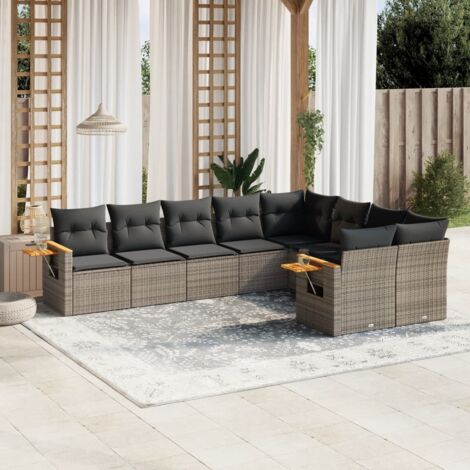 Salon de jardin 9 pcs avec coussins gris résine tressée vidaXL