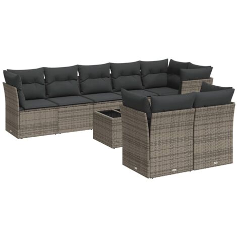 Salon de jardin 9 pcs avec coussins gris résine tressée vidaXL
