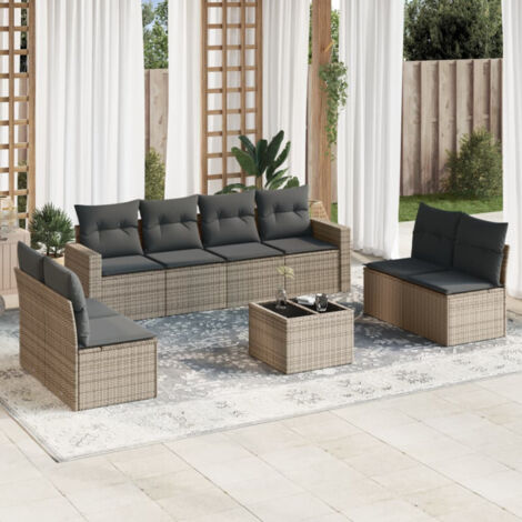 Salon de jardin 9 pcs avec coussins gris résine tressée vidaXL