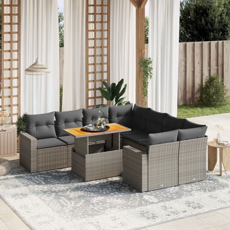 Vidaxl - Salon de jardin 9 pcs avec coussins gris résine tressée