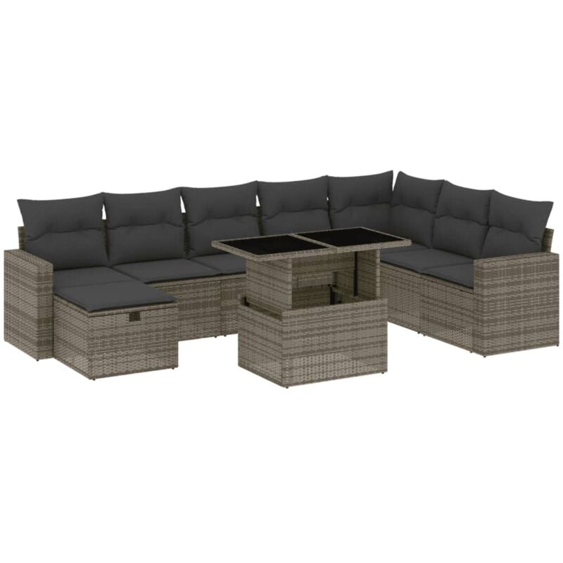 Vidaxl - Salon de jardin 9 pcs avec coussins gris résine tressée