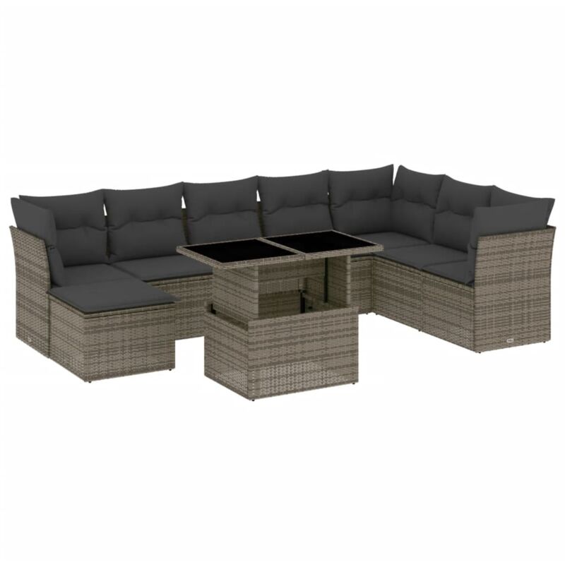 Vidaxl - Salon de jardin 9 pcs avec coussins gris résine tressée