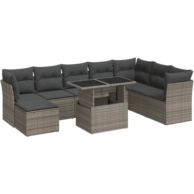Vidaxl - Salon de jardin 9 pcs avec coussins gris résine tressée