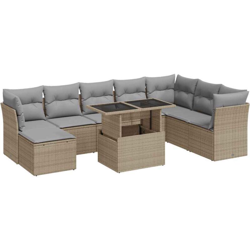 Vidaxl - Salon de jardin avec coussins 9 pcs beige résine tressée