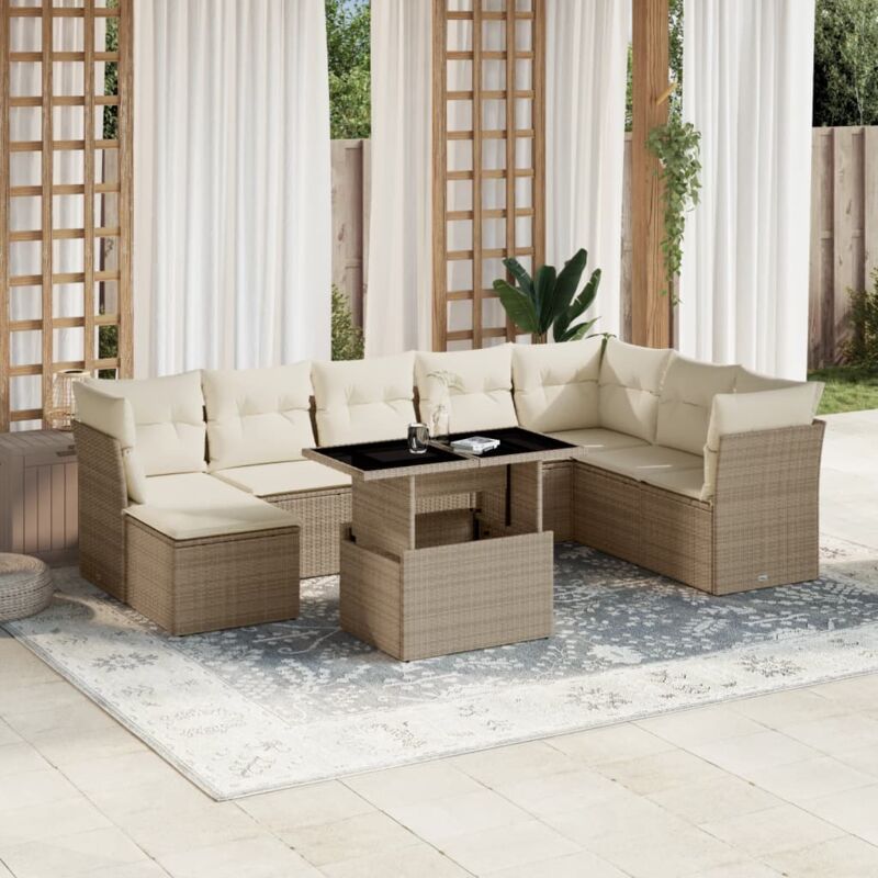 Vidaxl - Salon de jardin avec coussins 9 pcs beige résine tressée