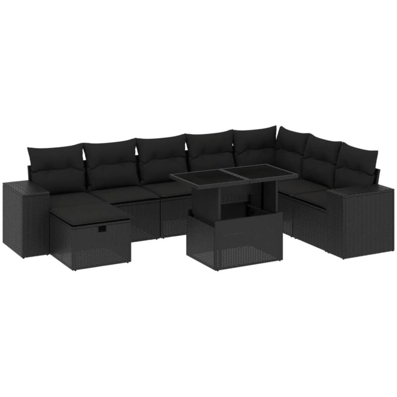 Salon de jardin 9 pcs avec coussins noir résine tressée vidaXL