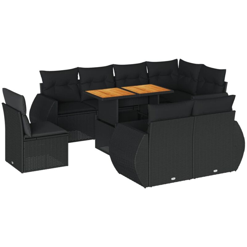 Vidaxl - Salon de jardin 9 pcs avec coussins noir résine tressée