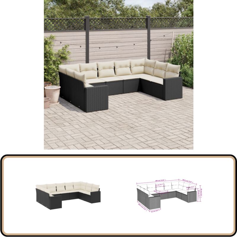 Salon de jardin 9 pcs avec coussins noir résine tressée - Canapé Jardin - Mobilier Extérieur - Salon De Jardin - Set De Jardin - Chaise Lounge