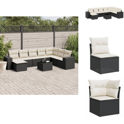 Salon de jardin 9 pcs avec coussins noir résine tressée - Ensemble Salon De Jardin - Meuble De Jardin - Jardin Design - Mobilier Exterieur - Chaise Longue