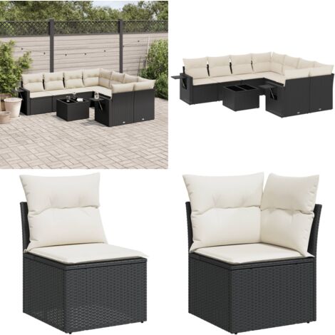 Salon de jardin 9 pcs avec coussins noir résine tressée - Ensemble Salon De Jardin - Meuble De Jardin - Jardin Design - Mobilier Exterieur - Chaise Longue - Home & Living