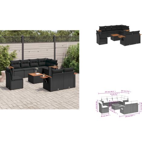 Salon de jardin 9 pcs avec coussins noir résine tressée - Ensemble Salon De Jardin - Meuble Extérieur - Canapé Jardin - Rotin Synthétique - Résine Tressée