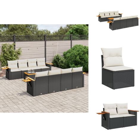 Salon de jardin 9 pcs avec coussins noir résine tressée - Ensemble Salon De Jardin - Meuble Extérieur - Jardin Design - Mobilier De Jardin - Chaise Longue