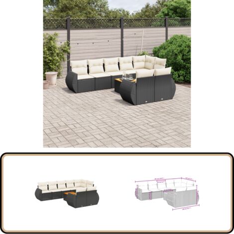 Salon de jardin 9 pcs avec coussins noir résine tressée - Ensemble Salon De Jardin - Meuble Extérieur - Jardin Design - Mobilier De Jardin - Chaise Lounge