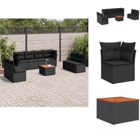 Salon de jardin 9 pcs avec coussins noir résine tressée - Ensemble Salon De Jardin - Mobilier De Jardin - Canapé Extérieur - Table Basse Jardin - Chaise Lounge