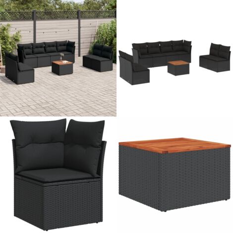 Salon de jardin 9 pcs avec coussins noir résine tressée - Ensemble Salon De Jardin - Mobilier De Jardin - Canapé Extérieur - Table Basse Jardin - Chaise Lounge - Home & Living
