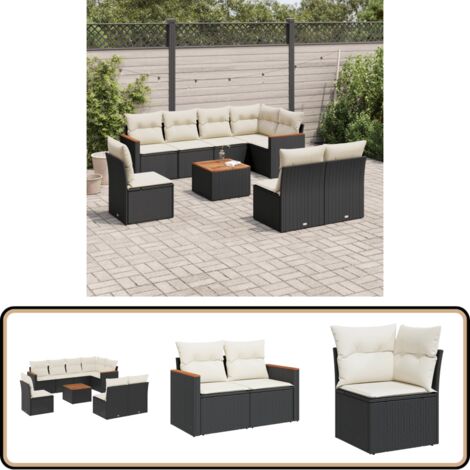 Salon de jardin 9 pcs avec coussins noir résine tressée - Ensemble Salon De Jardin - Mobilier De Jardin - Canapé Extérieur - Table De Jardin - Chaise Lounge