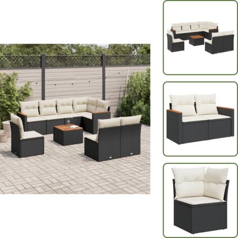 Salon de jardin 9 pcs avec coussins noir résine tressée - Ensemble Salon De Jardin - Mobilier De Jardin - Canapé Extérieur - Table De Jardin - Chaise Lounge