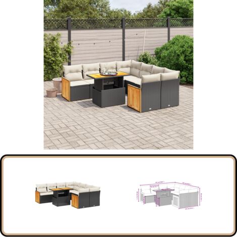 Salon de jardin 9 pcs avec coussins noir résine tressée - Ensemble Salon De Jardin - Mobilier De Jardin - Table De Jardin Extensible - Chaise Lounge - Fauteuil De Jardin