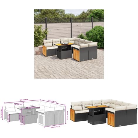 Salon de jardin 9 pcs avec coussins noir résine tressée - Ensemble Salon De Jardin - Mobilier De Jardin - Table De Jardin Extensible - Chaise Lounge - Fauteuil De Jardin - Home & Living