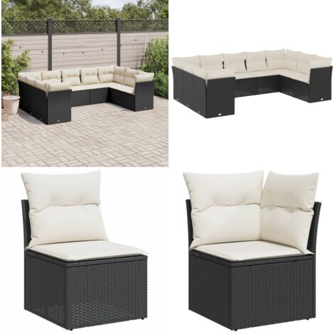 Salon de jardin 9 pcs avec coussins noir résine tressée - Salon De Jardin - Canapé Extérieur - Meuble De Jardin - Ensemble Salon De Jardin - Mobilier De Jardin - Home & Living