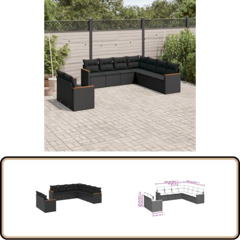 Salon de jardin 9 pcs avec coussins noir résine tressée - Salon De Jardin - Canapé Extérieur - Meuble De Jardin - Set Salon De Jardin - Résine Tressée