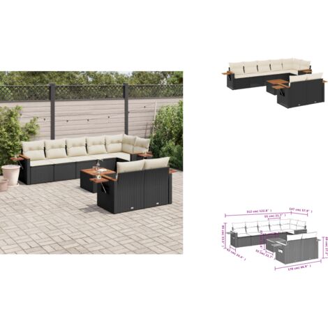 Salon de jardin 9 pcs avec coussins noir résine tressée - Salon De Jardin - Canapé Extérieur - Mobilier De Jardin - Set Salon De Jardin - Résine Tressée