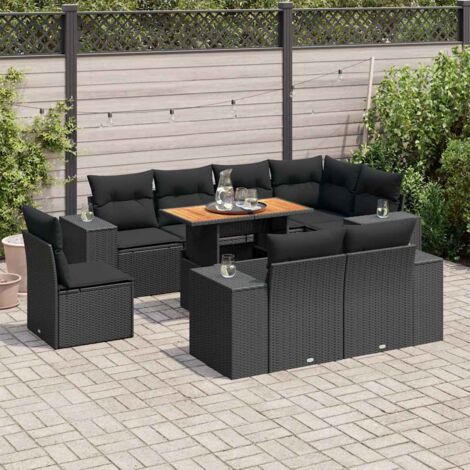 Salon de jardin 9 pcs avec coussins noir résine tressée vidaXL