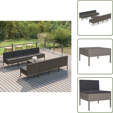 Salon de jardin 9 pcs avec coussins Résine tressée Gris - Salon De Jardin - Mobilier De Jardin - Set De Jardin - Meubles D'extérieur - Résine Tressée