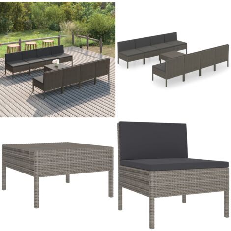 Salon de jardin 9 pcs avec coussins Résine tressée Gris - Salon De Jardin - Mobilier De Jardin - Set De Jardin - Meubles D'extérieur - Résine Tressée - Home & Living