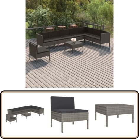 Salon de jardin 9 pcs avec coussins Résine tressée Gris - Salon De Jardin - Mobilier De Jardin - Set De Jardin - Résine Tressée - Acier
