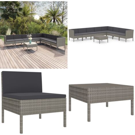 Salon de jardin 9 pcs avec coussins Résine tressée Gris - Salon De Jardin - Mobilier De Jardin - Set De Meubles De Jardin - Résine Tressée - Acier Enduit De Poudre - Home & Living