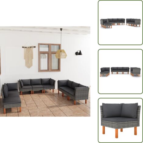 Salon de jardin 9 pcs avec coussins Résine tressée Gris - Salon De Jardin - Mobilier De Jardin - Set De Salon De Jardin - Canapé De Jardin - Résine Tressée