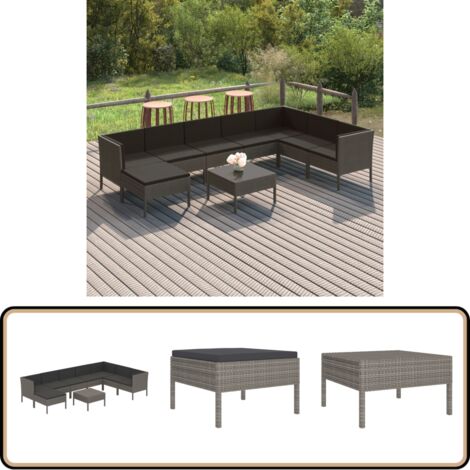 Salon de jardin 9 pcs avec coussins Résine tressée Gris - Salon De Jardin - Mobilier De Jardin - Set De Salon De Jardin - Meubles D'extérieur - Résine Tressée