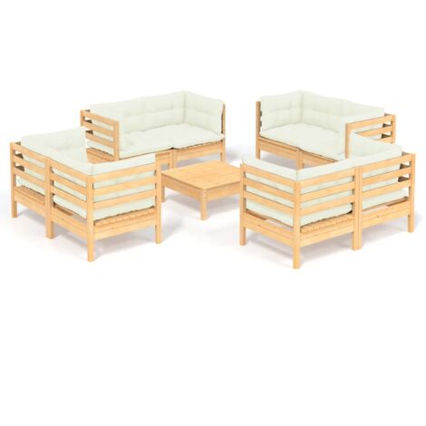 Salon de jardin 9 pcs Contemporain, Ensemble repas de jardin, avec coussins crème Bois de pin OIB8754E